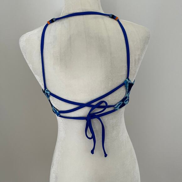 Maaji Reversible High Neck Bikini Top Blue Multicolor Geometric Coral Print XL - Picture 3 of 10